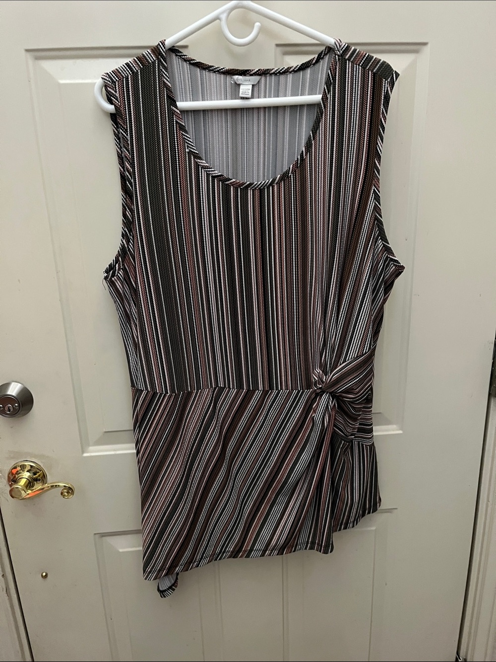 Cato Striped Sleeveless Knot-Accent Top - Black, White, Blush